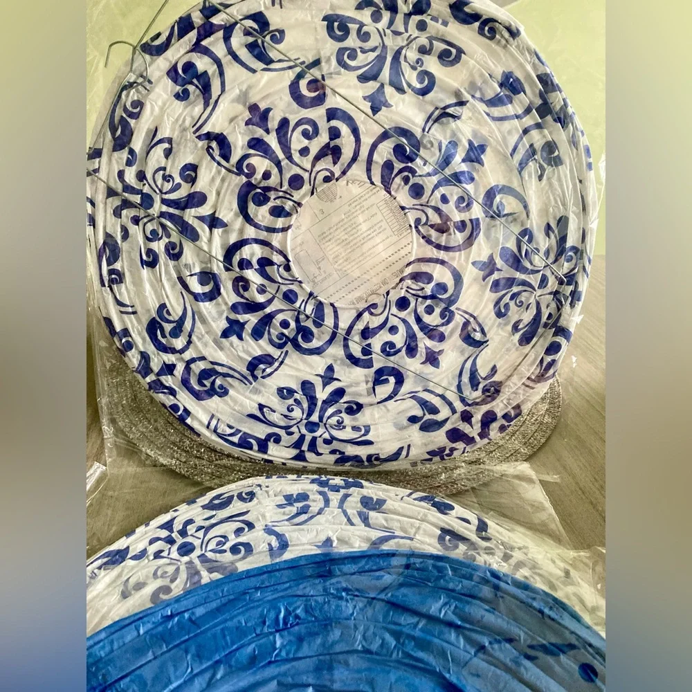 Blue and White Patterned Paper Lantern Set